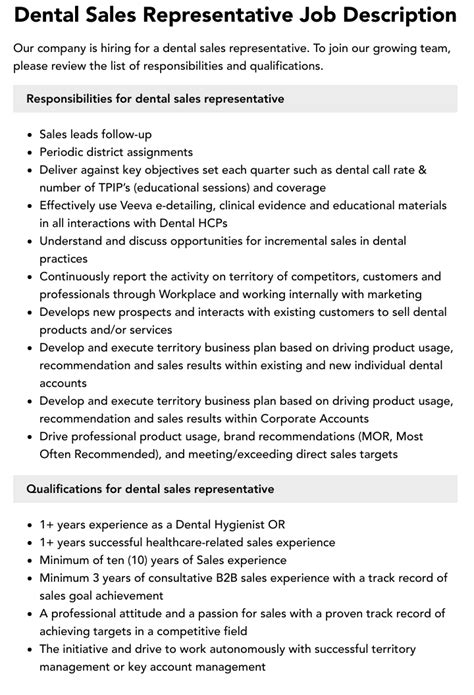 dental sales representative job description